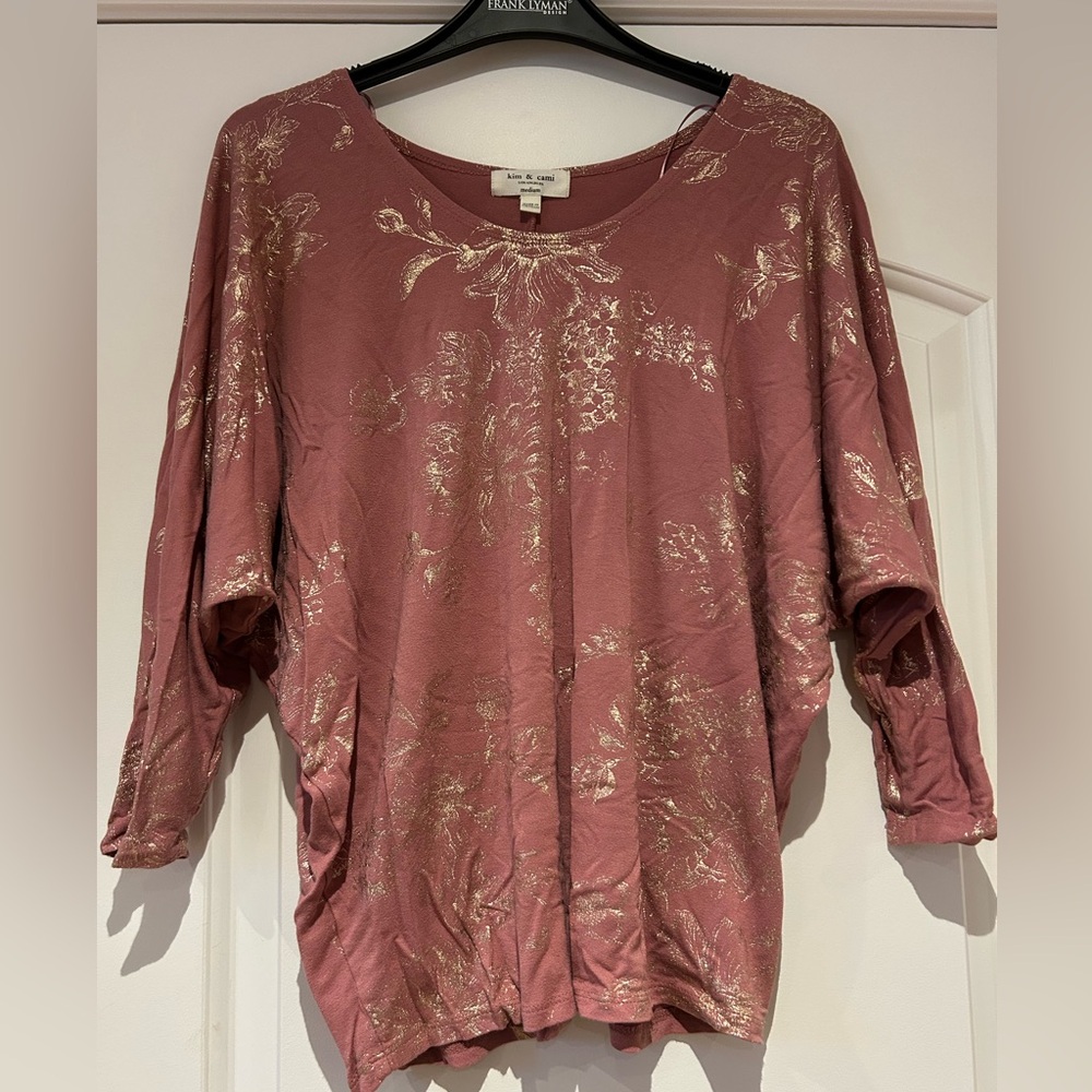 Kim & Cami Metallic Pink Floral Blouse